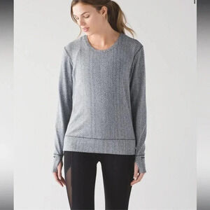 Lululemon Rush Hour Long Sleeve Hazy Heather Heathered White Heathered Black Sz2